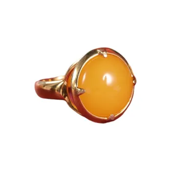 S&A S925 Silver With Amber Beeswax Inlay Rings Women's