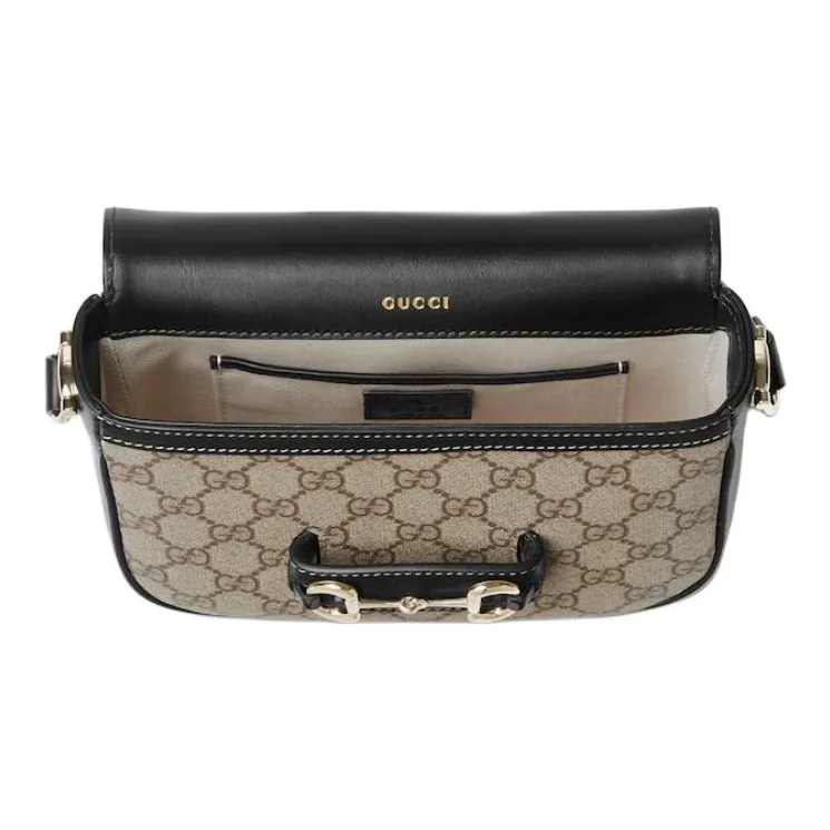 GUCCI Horsebit 1955 Coated Material Shoulder Bag Mini Women's Beige & Dark Brown-4