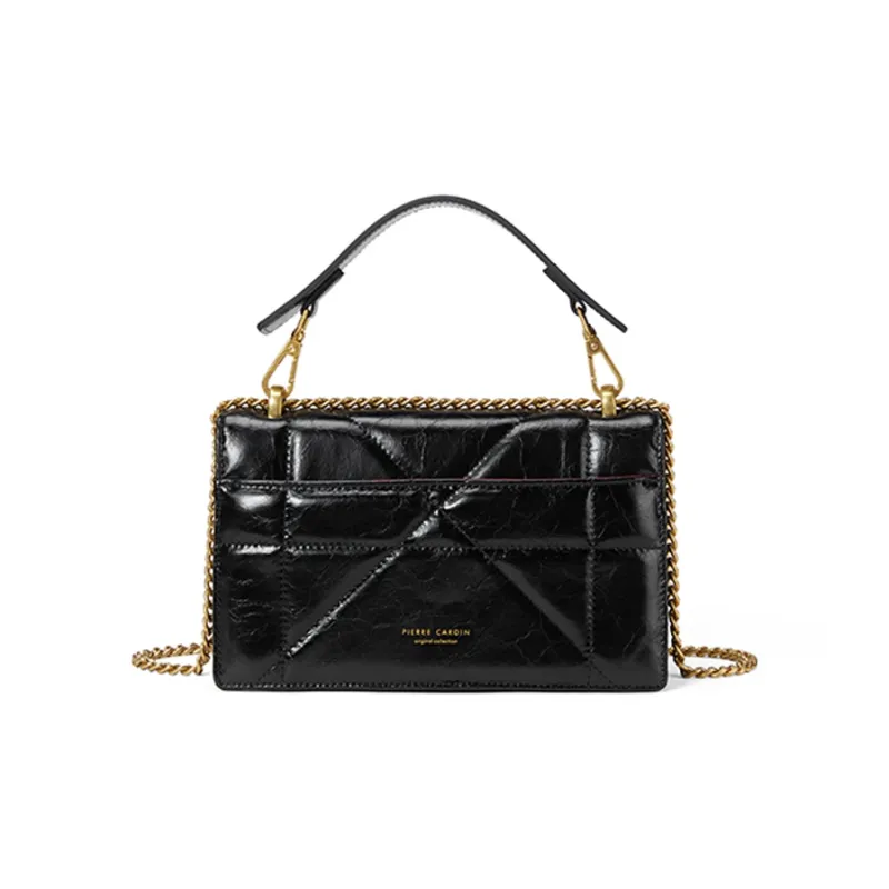 PIERRE CARDIN Cow Leather Crossbody Handbag Women's Black/Ecru-2