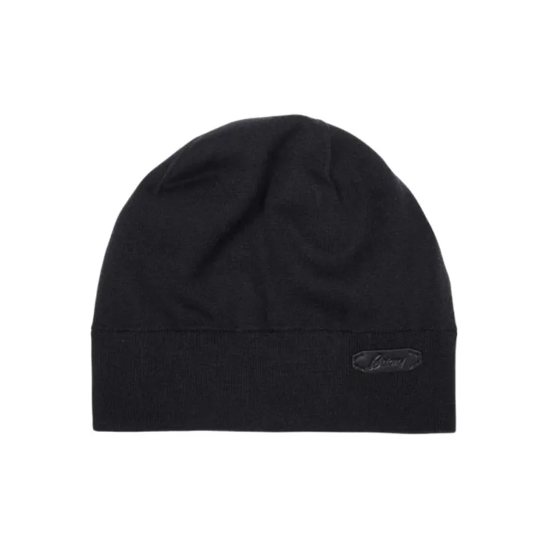 BRIONI Leather Silk Elastane Cotton Cashmere Polyamide Beanies Men's Black-0