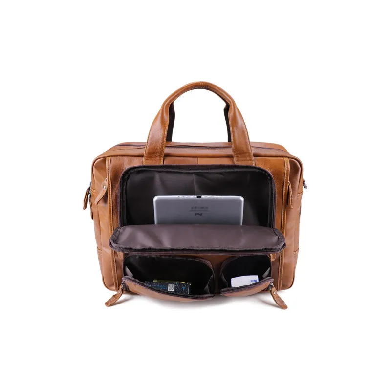 DOSRFINI Top Grain Cow Leather Portable Briefcases Men's Brown-2