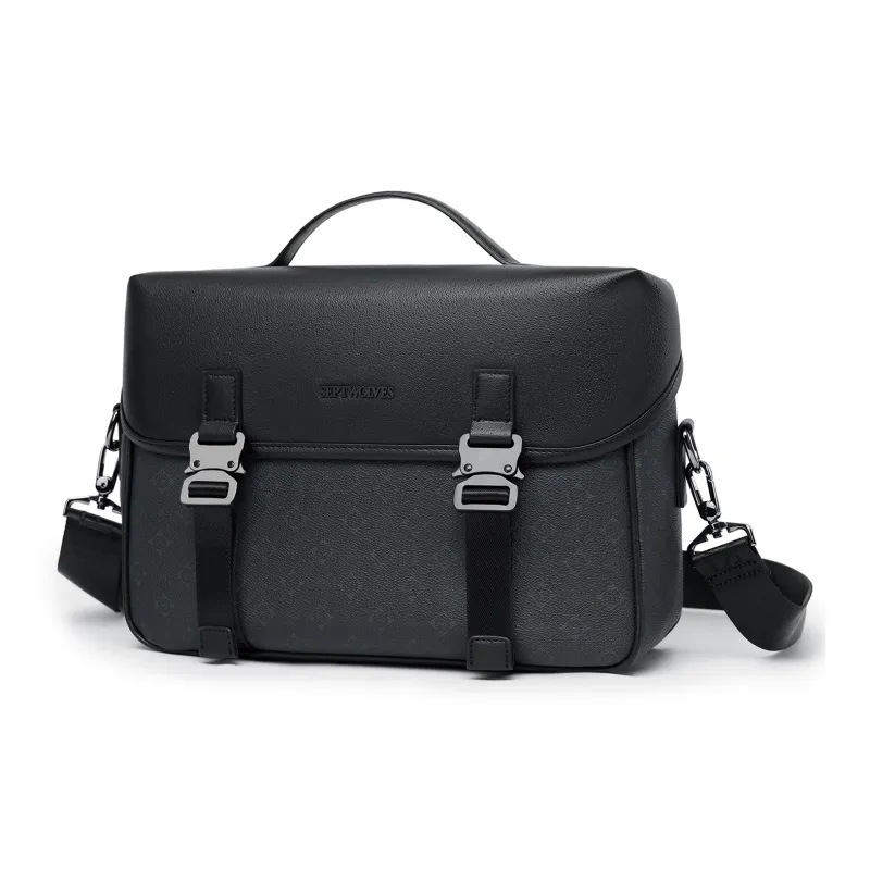 SEPTWOLVES Artificial Leather One Shoulder Briefcase Crossbody Bag QPL Regular Unisex Black-1