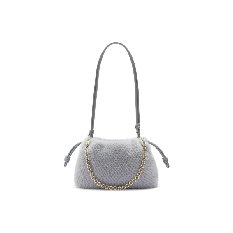 LOEWE Flamenco Knitted Fabric Portable Crossbody Bag Shoulder Bag Medium Size Women's Silver Gray-5