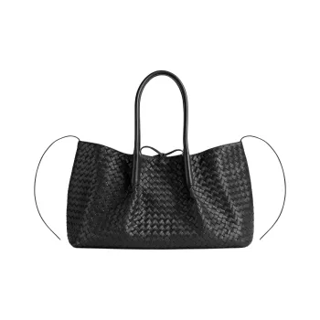 Bottega Veneta Intrecciato Cow Leather Tote Bag Shopping Bag Handbag Women's Black & Chocolate Brown