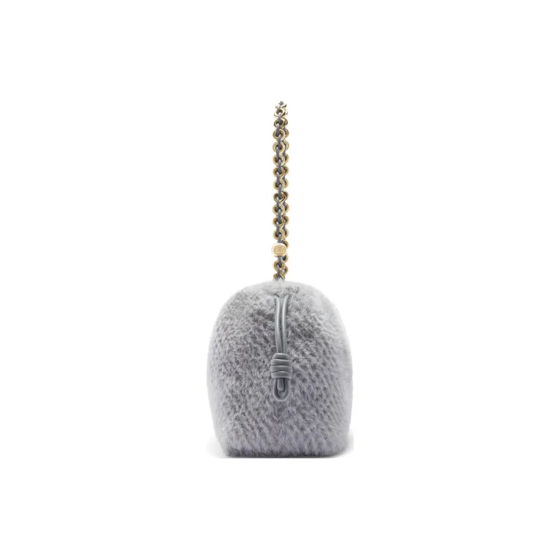 LOEWE Flamenco Knitted Fabric Portable Crossbody Bag Shoulder Bag Medium Size Women's Silver Gray-3