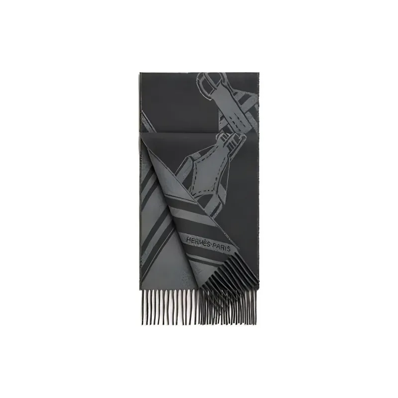 HERMES Cashmere Knit Scarves Men's Gray-0