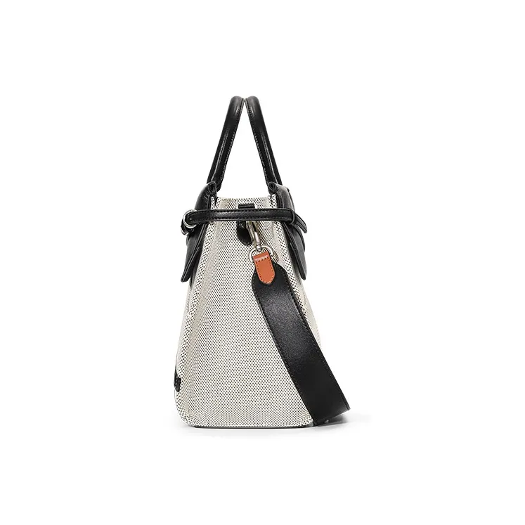 COWEC YCAKI Fabric Buckle Detail Tote Niche Design Shoulder Bag Handbag Tubas Women's Beige White & Black-3