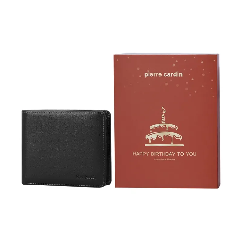 PIERRE CARDIN Top Grain Cow Leather Wallet Men's Black-7