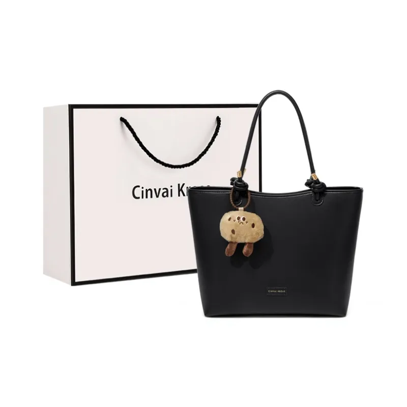 Simvay Clos Synthetic Leather Shoulder Bag Tote Handbag Shopping Bag Large Size Women's Ecru/Black-5