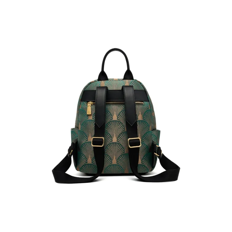 ZOOLER Cow Leather Backpack Medium Size Women's Elegant White/Dunhuang Green/Navy Black-10