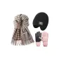 Scarf+Fleece Earflap Hat+Pink Fleece-Lined Glove