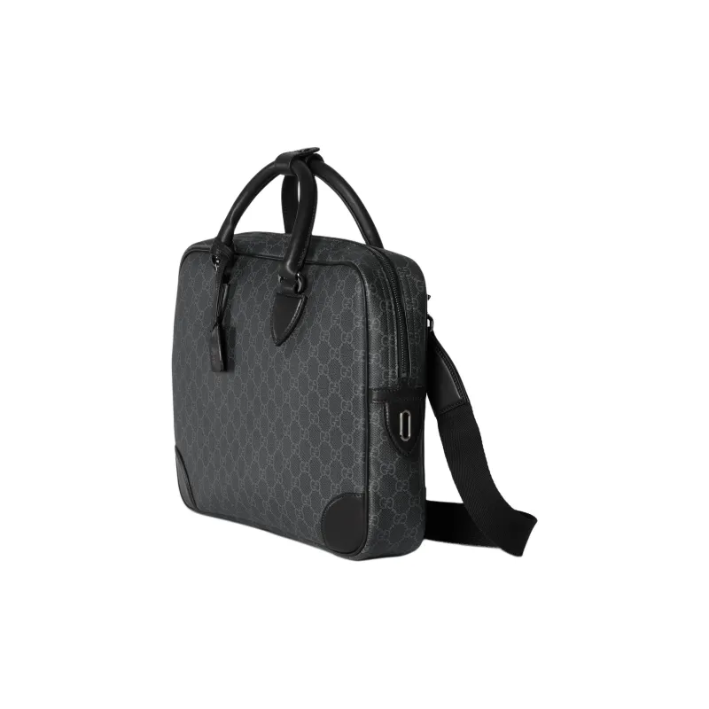 GUCCI Coated Material With Leather Trim One Shoulder Crossbody Portable Briefcases Medium Size Men's Black-2