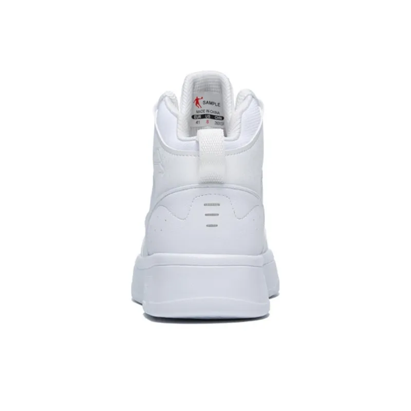 QIAODAN Slip Resistant Cushioning Wear Resistant High Top Skateboard Shoes Women's White-3