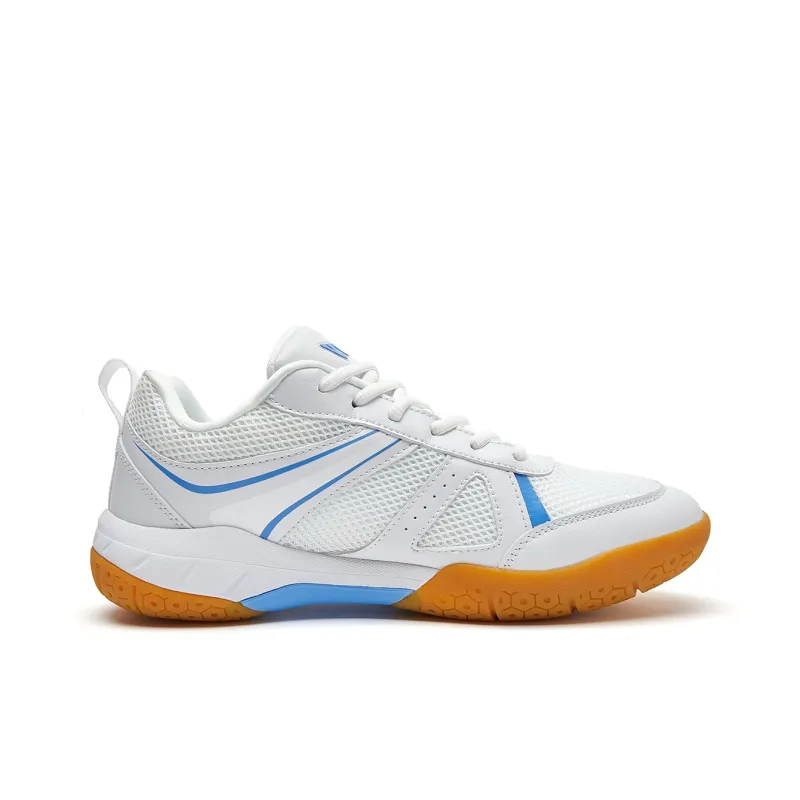 VOIT Cushioning Slip Resistant Breathable Support Rebound Low Top Badminton Shoes Unisex White Blue-1