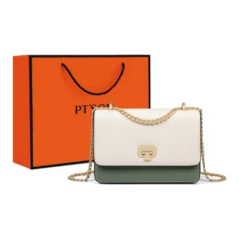 PT'SON Cow Leather Patchwork Synthetic Leather Small Square Bag Shoulder Bag Crossbody Bag Regular Women's White Green