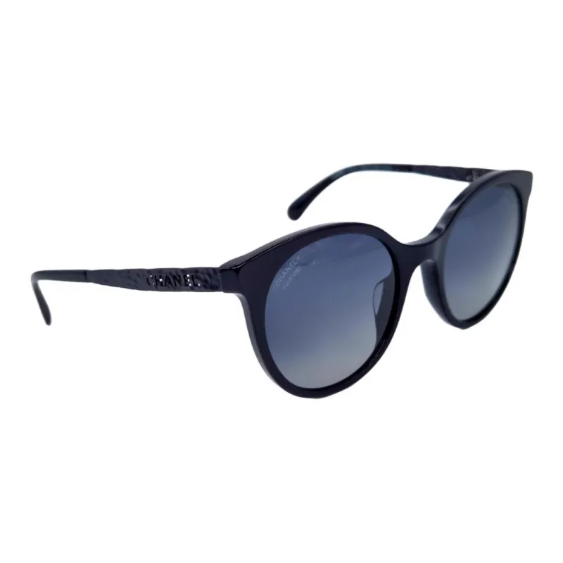 CHANEL Plate Frame Metal Round Sunglasses Unisex Black-3