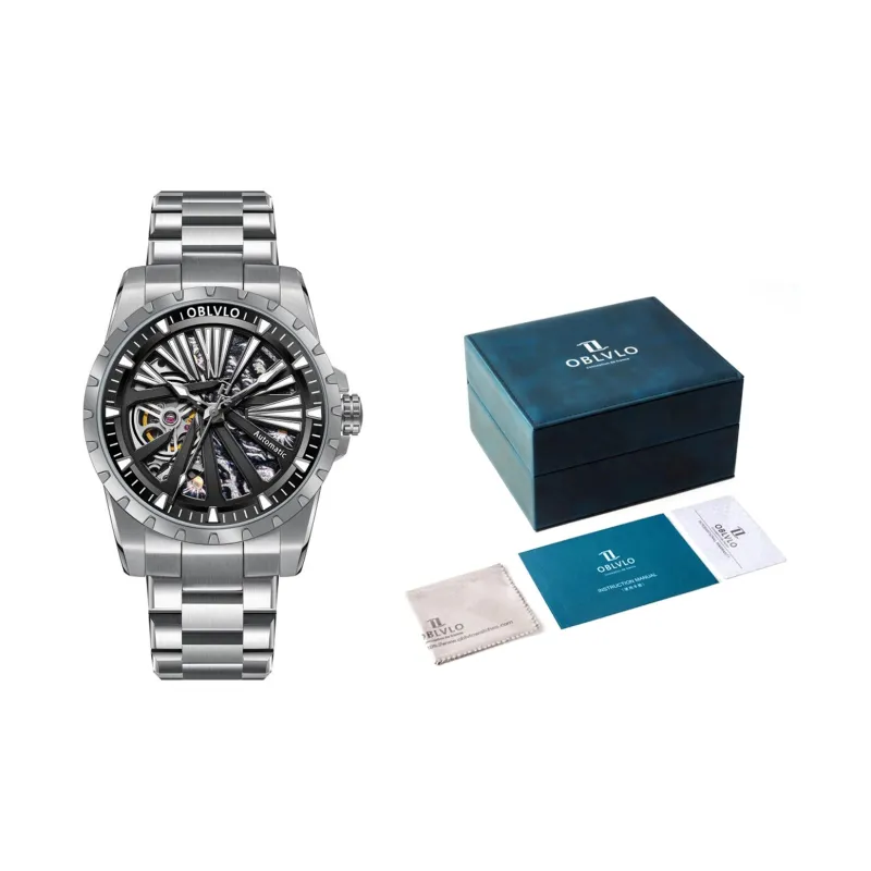 OBLVLO Automatic Mechanical Movement Watch Unisex Gold Dial-11