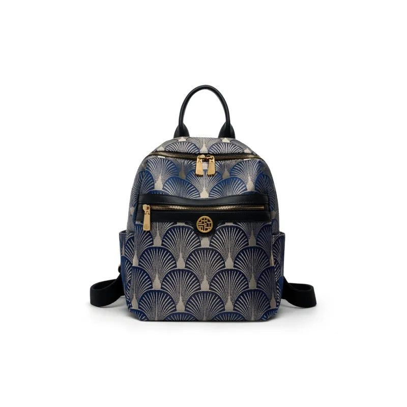 ZOOLER Cow Leather Backpack Medium Size Women's Elegant White/Dunhuang Green/Navy Black-15