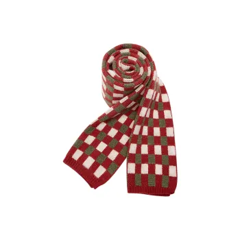 Narandu Yarn Knit Scarves Women's Red Green White Small Plaid