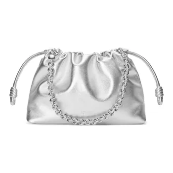 LOEWE Lambskin Clutch One Shoulder Wallet Medium Size Women's Silver