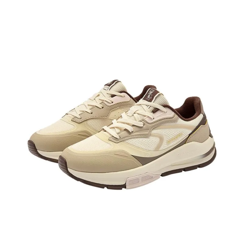 QIAODAN Vertical And Horizontal 5 Cushioning Lightweight Height Increasing Low Top Casual Shoes Women's Beige Umber-2