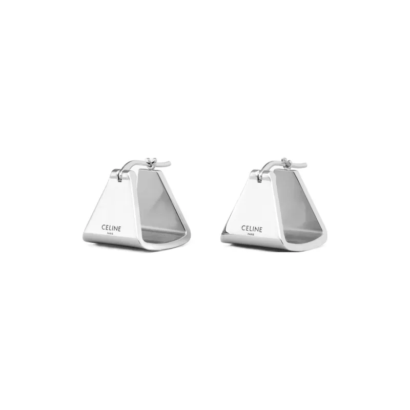 CELINE Formes Abstraites Pyramid Hoops In Brass With Rhodium Finish-1