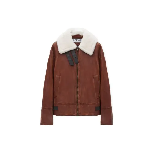 LOEWE FW42 Leather Jacket Men's Brown