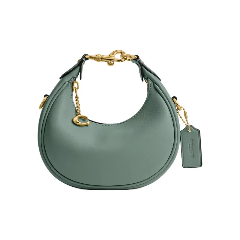 COACH JONIE Glove Tanning Crescent Bag, Shoulder Bag, Crossbody Bag, Handbag Mini Women's Brass With Sage Green-0