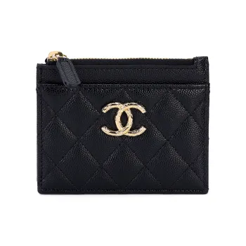 CHANEL Caviar Calfskin Card Holder Unisex Black