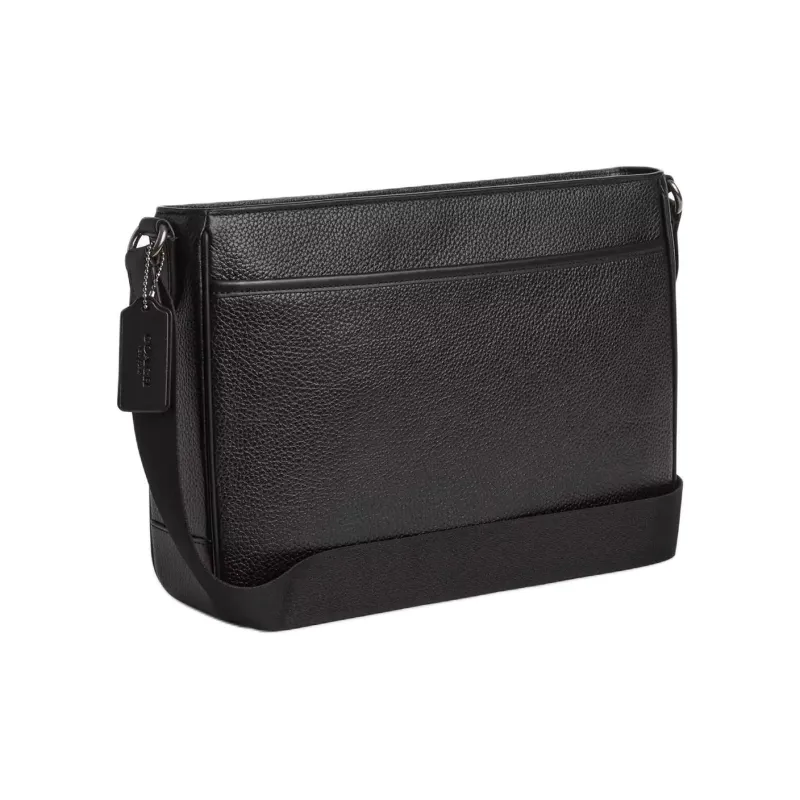 COACH Refined Pebble Pattern Leather Shoulder Bag, Crossbody Bag Tubas Men's Black-1