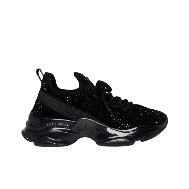 STEVE MADDEN Wear-Resistant Height Increasing Low-Top Chunky Sneakers Women's Black-1