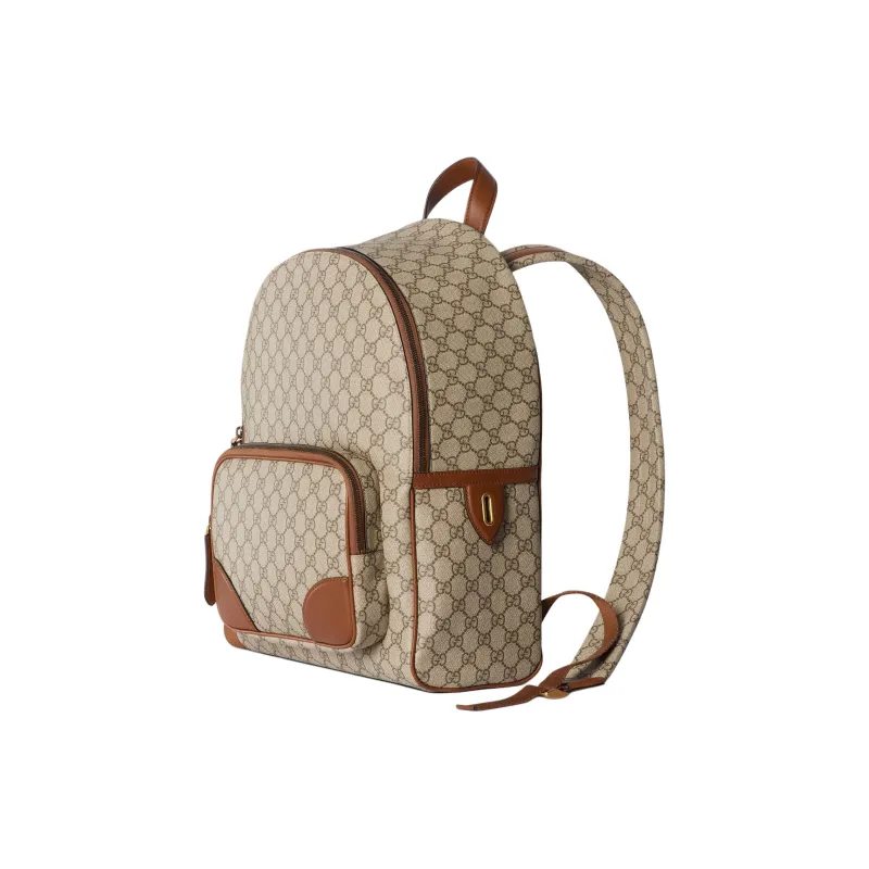 GUCCI GG Emblem Coated Canvas Backpack Medium Size Men's Beige & Dark Brown-1