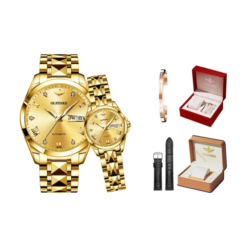 Oupinke Gaias Collection Watch Couple's 1 Pair Mechanical Movement Stainless Steel Watchband Watch Unisex White Dial-35