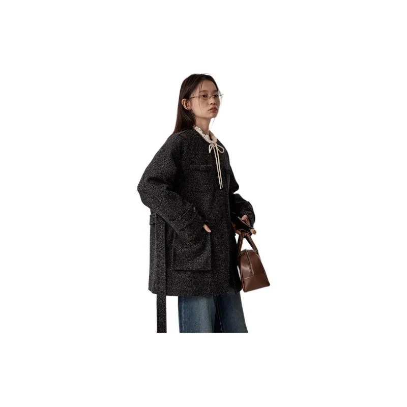 Omont Coat Women's Black Herringbone-1