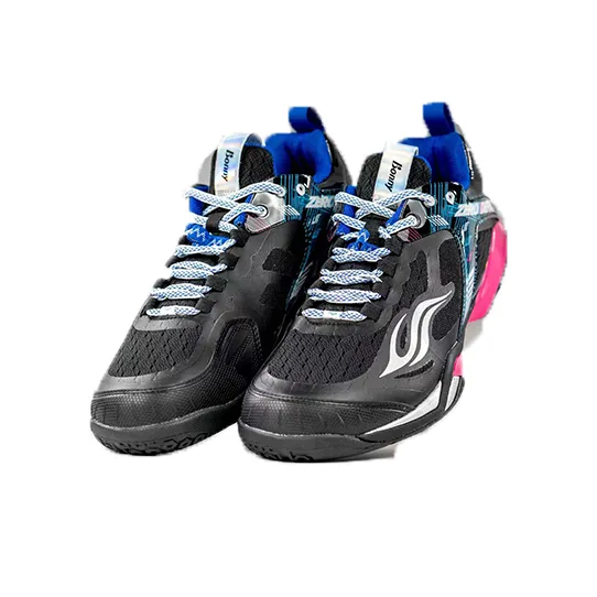 ZHONGYUKAIXIANG x BONNY Lacklustre Series Cushioning Slip Resistant Coverage Low Top Badminton Shoes Unisex Black White-2