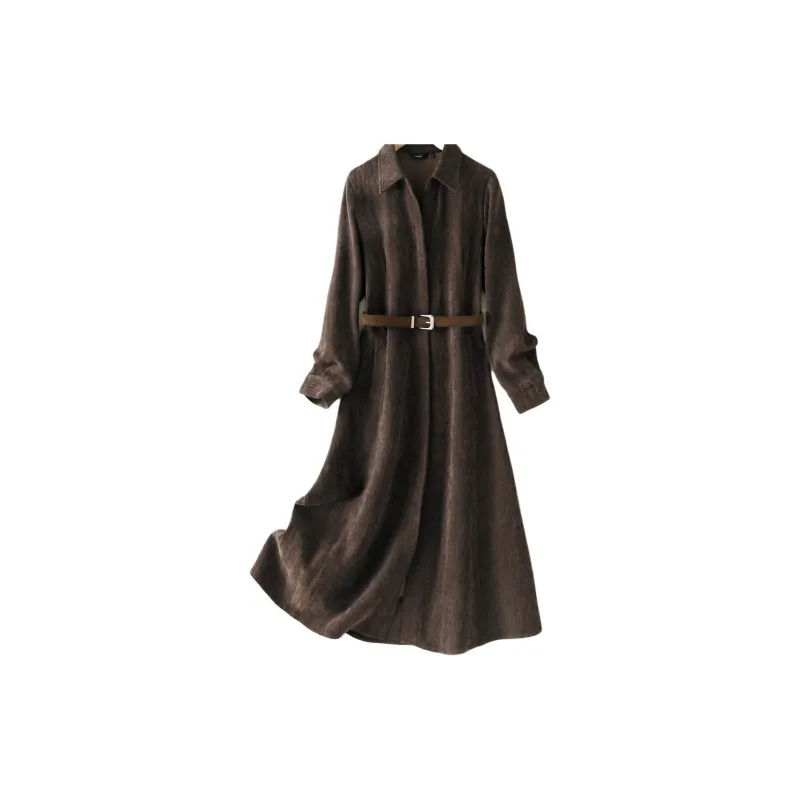 IHIMI Long Sleeved Dresses Women's Dark Coffee-1