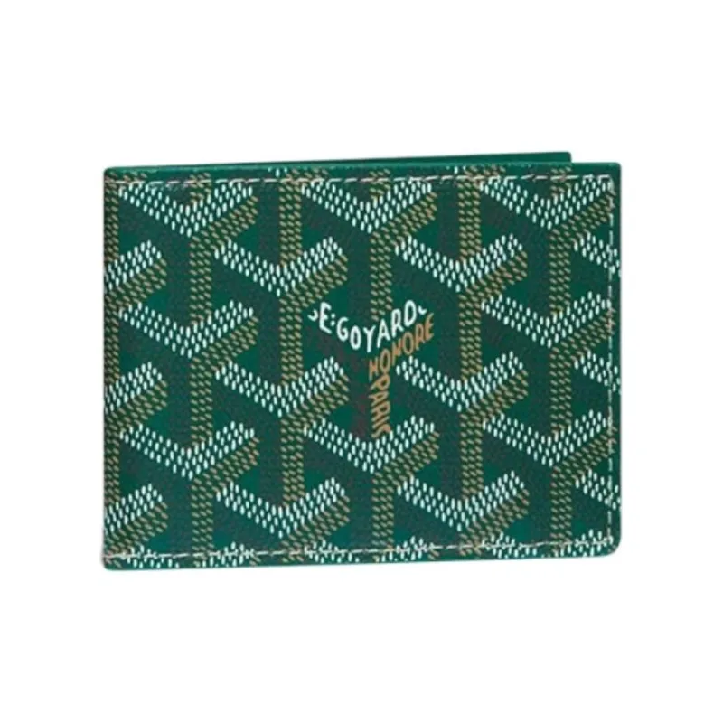 GOYARD Canvas With Calfskin Dog's Teeth Card Holder Wallet Unisex Green-0