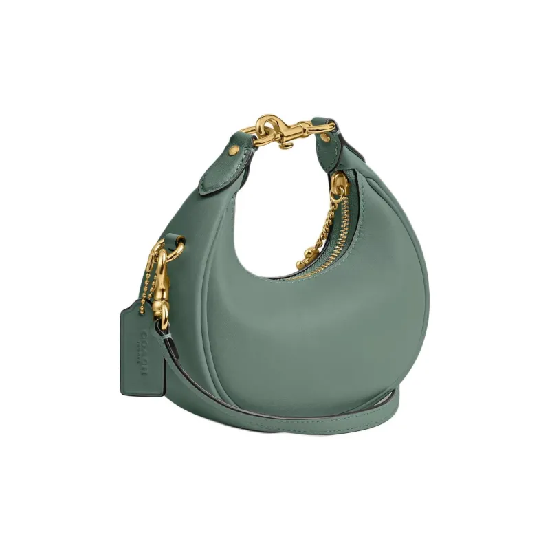 COACH JONIE Glove Tanning Crescent Bag, Shoulder Bag, Crossbody Bag, Handbag Mini Women's Brass With Sage Green-1