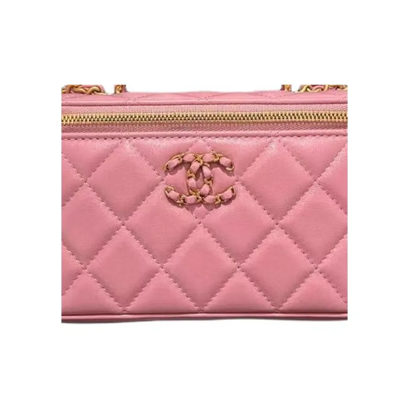 CHANEL Sheepskin Box Bag, Makeup Bag, Handbag, Shoulder Bag, Crossbody Bag Women's Pink-1