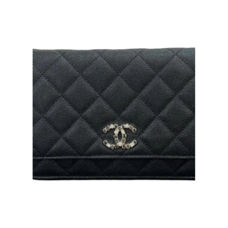 CHANEL WOC Embossed Calfskin Shoulder Bag, Crossbody Bag Women's Black-4