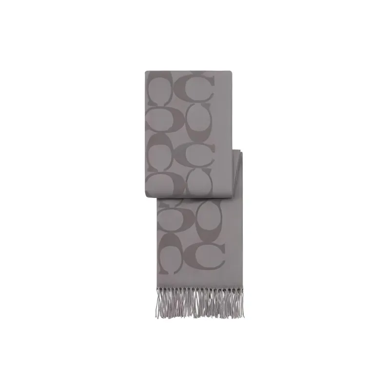 COACH Cashmere Knit Scarves Unisex Gray-0