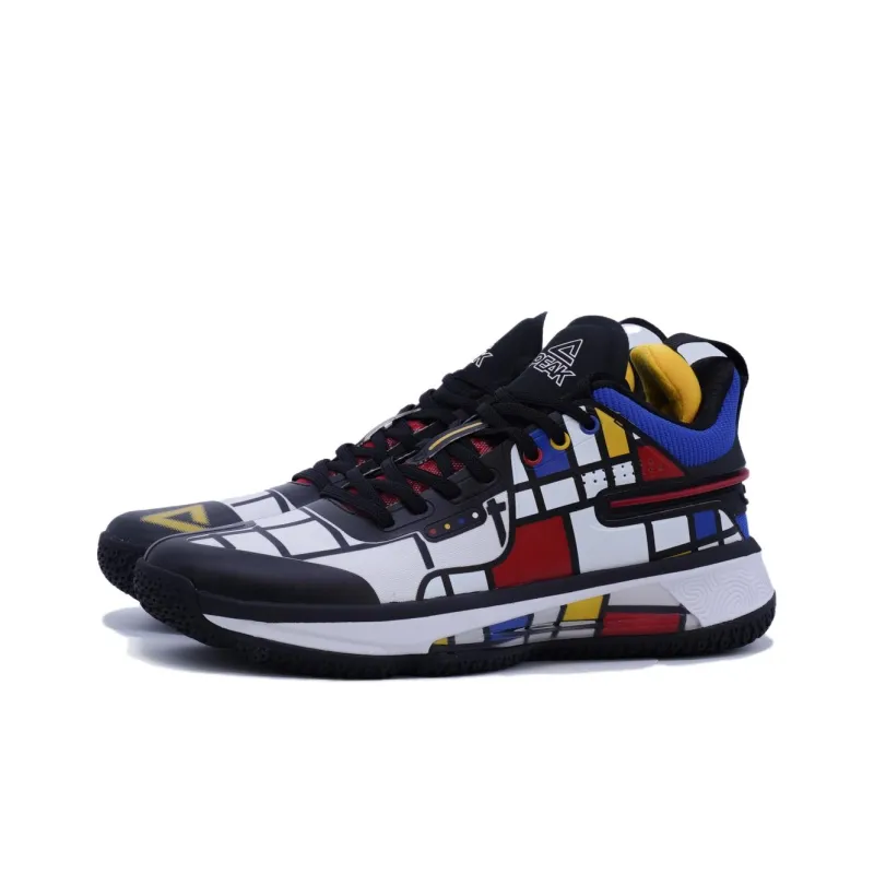 PEAK Durable Cushioning Low Top Basketball Shoes Men's White Black Red-2