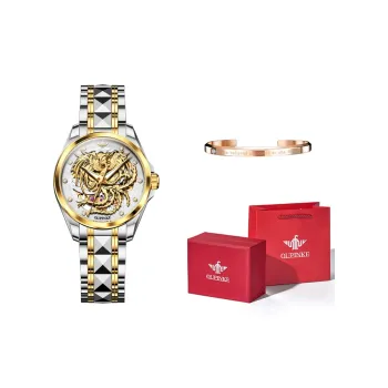 Oupinke Mechanical Movement Stainless Steel Watchband Watch Women's Watch Gold Dial