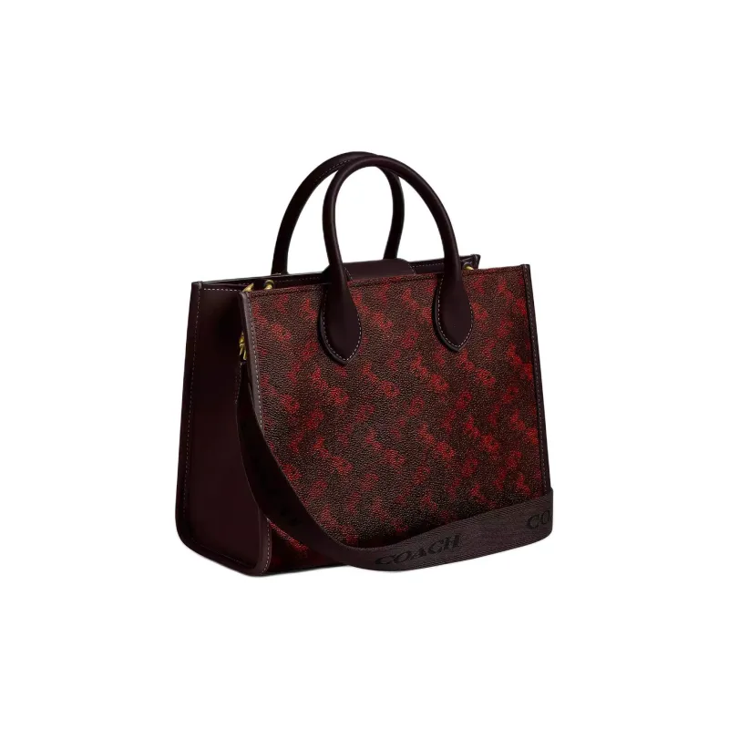 COACH Ace Coated Canvas Tote Bag, Shopping Bag, Shoulder Bag, Handbag Medium Size Women's Fuchsia & Ox Blood-1