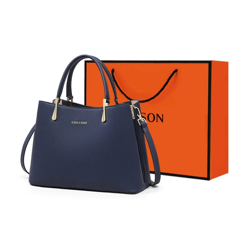 PT'SON Cow Leather Shoulder Bag Crossbody Bag Handbag Regular Women's Navy Blue-0