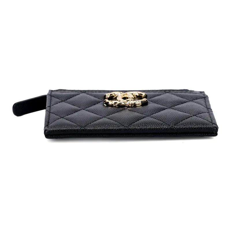 CHANEL Caviar Calfskin Card Holder Unisex Black-3