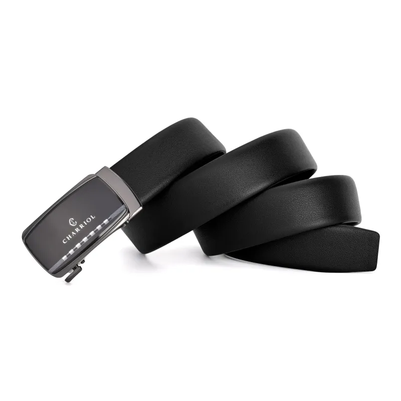 CHARRIOL High Quality Cow Leather Leather Belts Men's Black 3.5cm-3