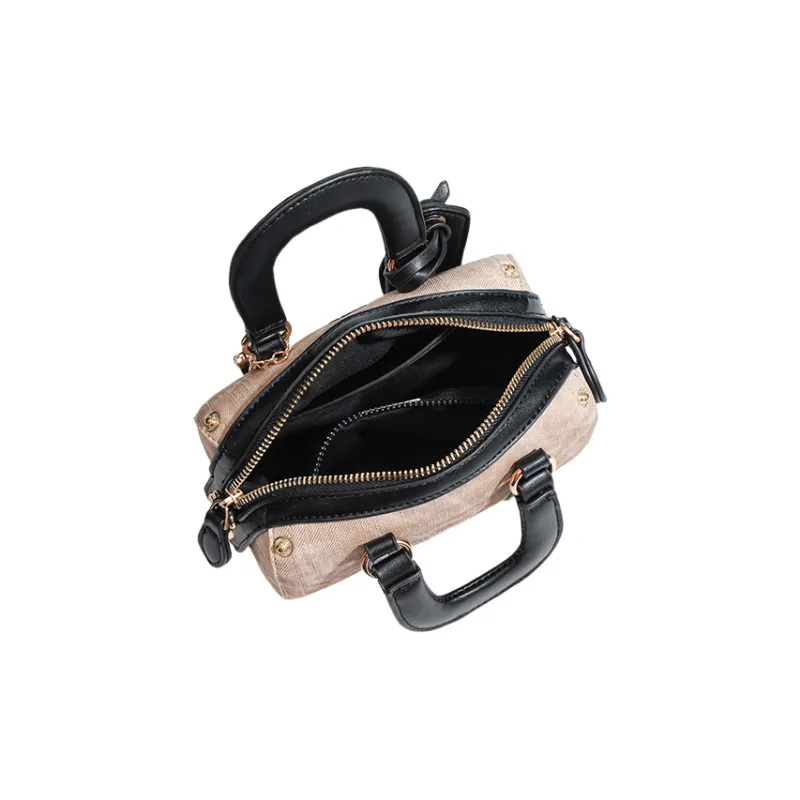 OCTSUI Synthetic Leather Boston Bag One Shoulder Handbags Women's Brown/Ecru/Glacier Blue-5