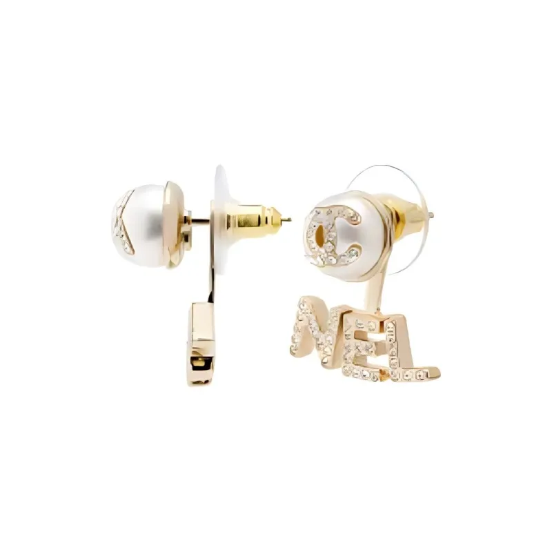 CHANEL 21A Metal, Artificial Pearl, And Rhinestone Earrings Women's Gold-2