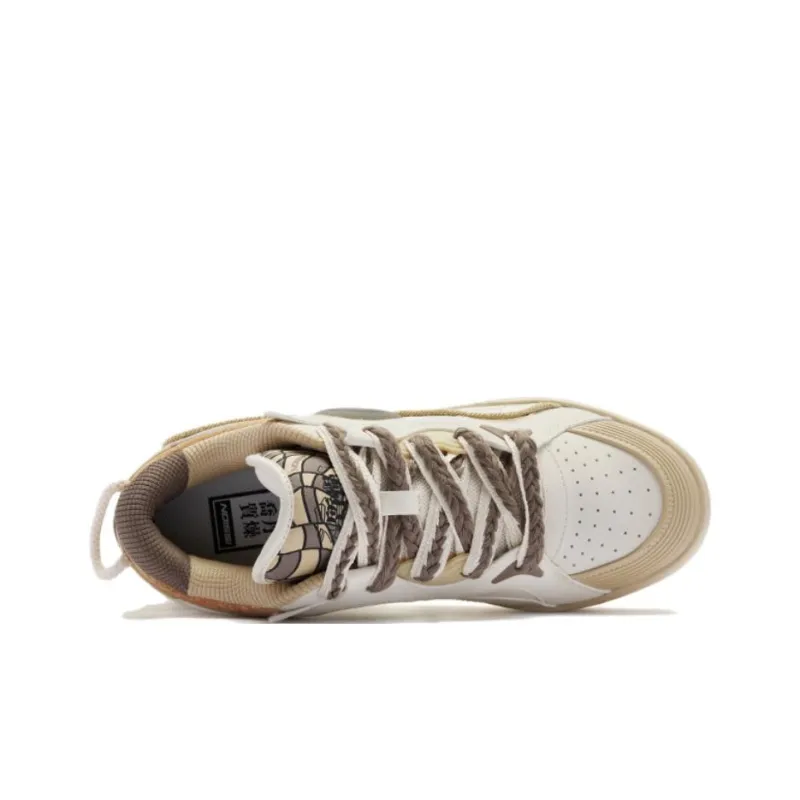 QIAODAN Egg Shoes Cushioned Wear Resistant Lightweight Low Top Skateboard Shoes Men's Raw Denim Milk Tea Beige-2